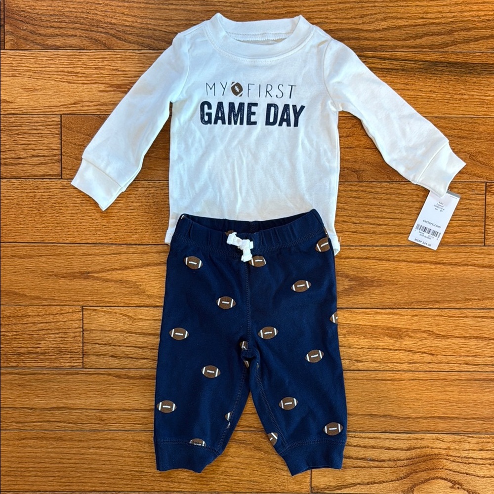 Carter's Football My First Game Day White and Navy Baby Outfit
